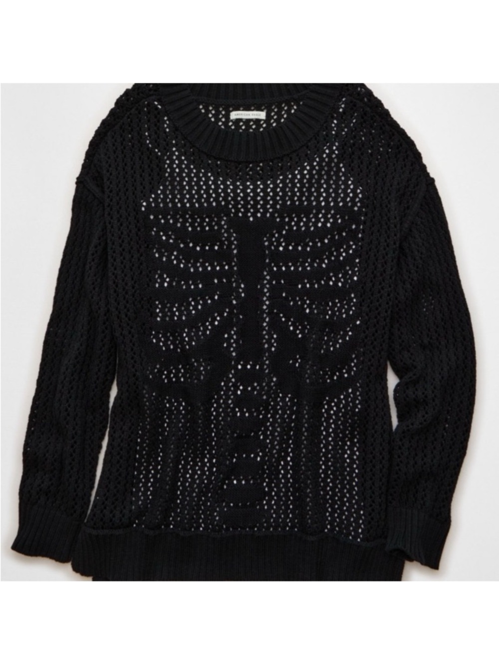 American Eagle Outfitters Black Open-Knit Skeleton Crewneck Sweater